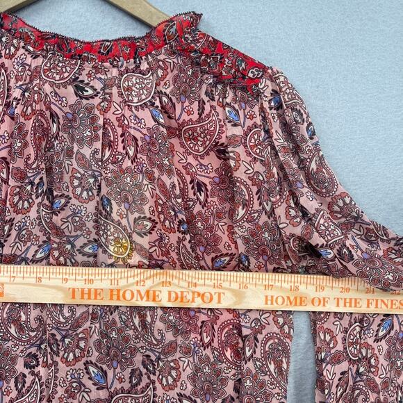Boden Top Blouse Womens 10 Red Paisley Floral Ruffle Open Back Swing Feminine - Picture 8 of 16